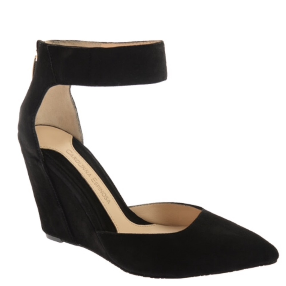 Carolinna Espinosa Black Suede 4” Collins Wedge - $255 New